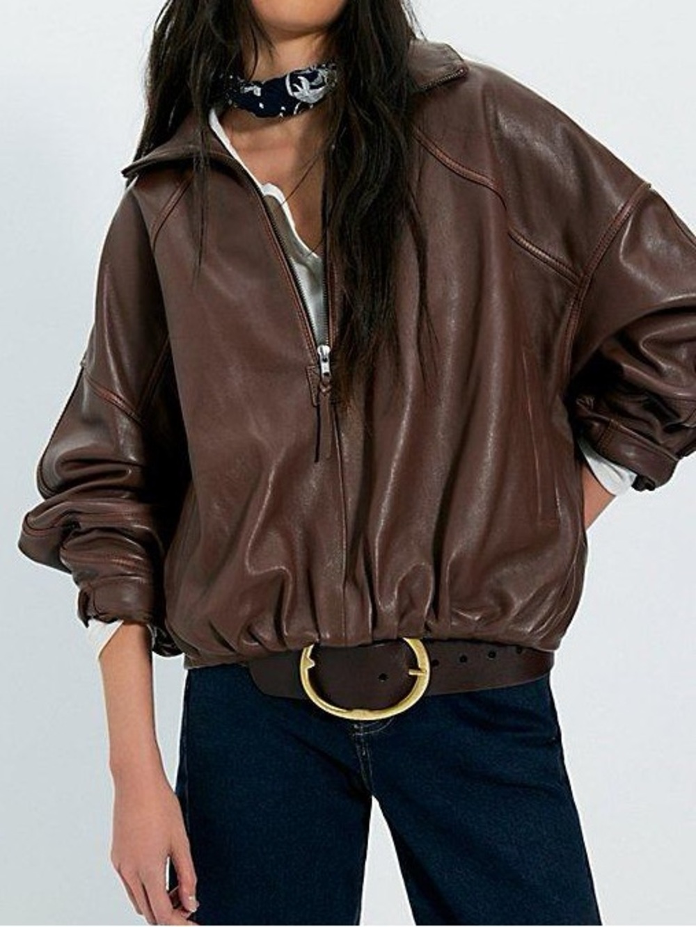 NWOT Free People We The Free Sonny Leather Pullover Jacket Size Large